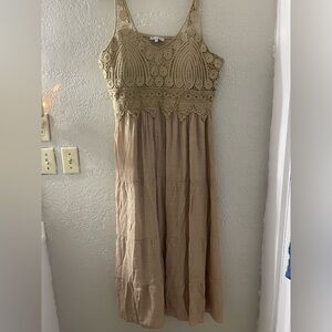 JGEE Chic Crochet Lace Maxi Dress in Tan Size 3X